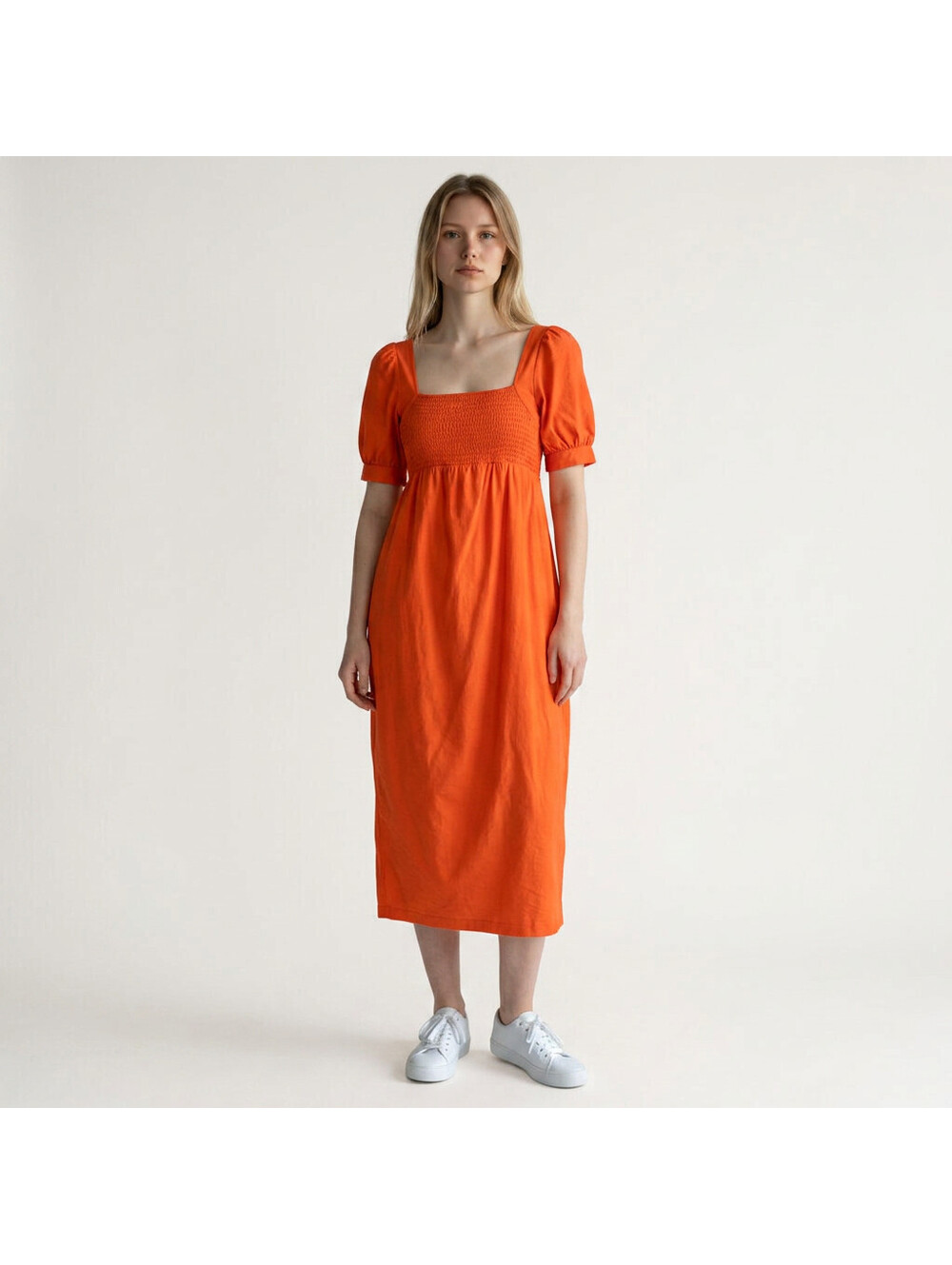 Asos Dress Women 6 Orange Sheath Midi Short Sleeve Square Neck Lined Casual